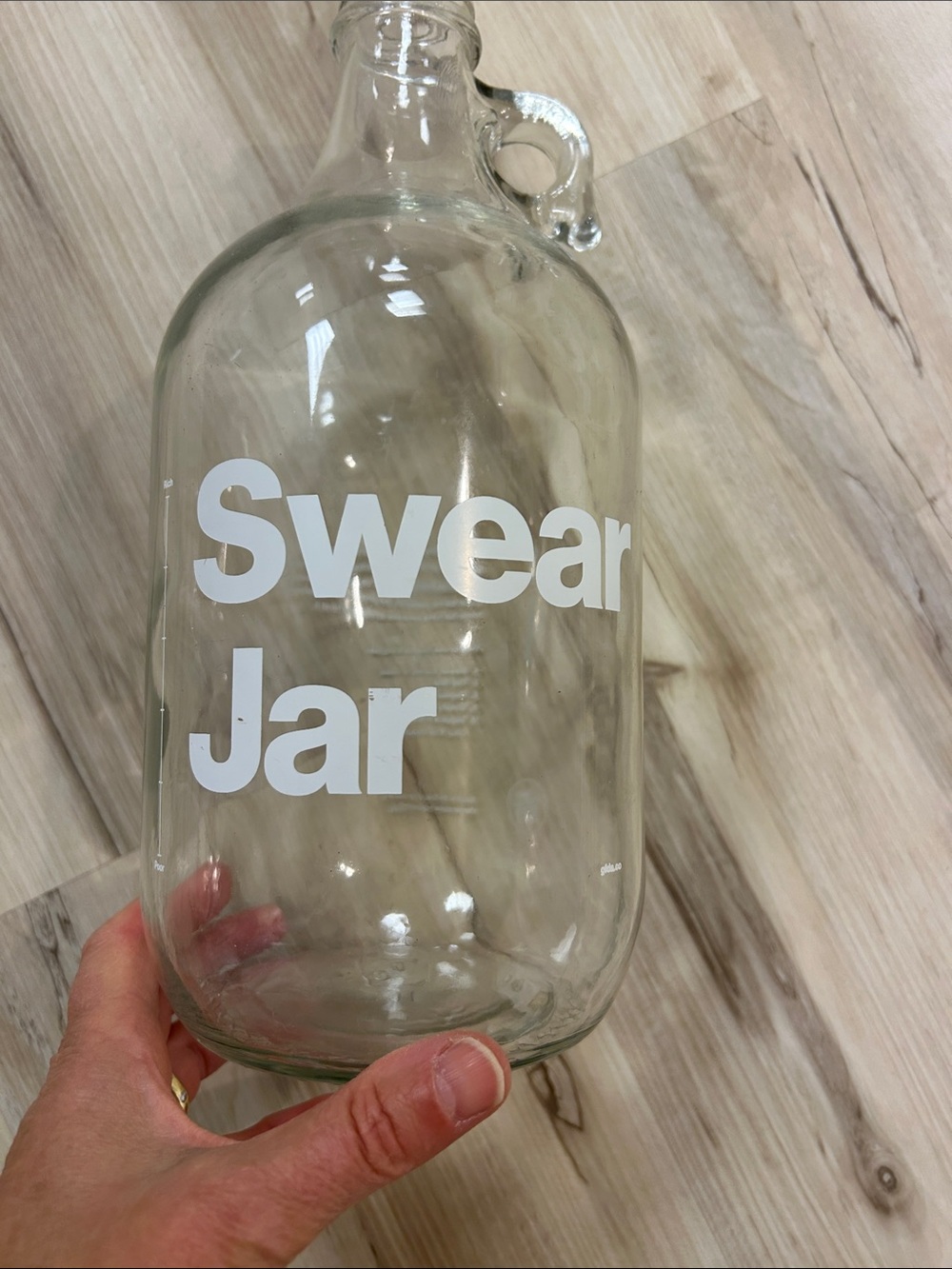 Clear Glass Swear Jar with White Lettering